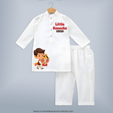 Little Ganesha Special Edition Kurta set | Personalized Baby Kurta set for Your Little Ganesha - WHITE - 3 - 6 Months Old (Chest 24", Kurta Length 14'', Waist 19", Pant Length 14")