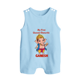 My First Little Ganesha Divine Blessings Printed Button Romper - BABY BLUE - New Born (Chest 18")