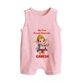 My First Little Ganesha Divine Blessings Printed Button Romper - BABY PINK - New Born (Chest 18")