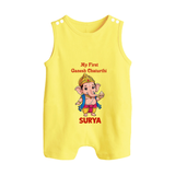 My First Little Ganesha Divine Blessings Printed Button Romper - PASTEL YELLOW - New Born (Chest 18")