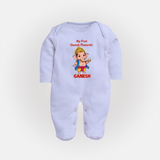 My First Little Ganesha Divine Blessings Printed Fullbody Suit - BABY BLUE - New Born (Chest 7.5")