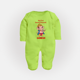 My First Little Ganesha Divine Blessings Printed Fullbody Suit - LIME GREEN - New Born (Chest 7.5")
