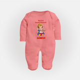 My First Little Ganesha Divine Blessings Printed Fullbody Suit - PEACH - New Born (Chest 7.5")