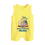 My First Cute Ganesha Under Umbrella Celebration Printed Button Romper - PASTEL YELLOW - New Born (Chest 18")