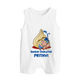 My First Cute Ganesha Under Umbrella Celebration Printed Button Romper - WHITE - New Born (Chest 18")