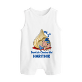 My First Cute Ganesha Under Umbrella Celebration Printed Button Romper - WHITE - New Born (Chest 18")