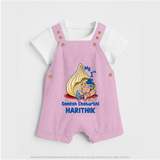 My First Cute Ganesha Under Umbrella Celebration Printed Dungaree - BABY PINK - 0 - 5 Months Old (Chest 18")