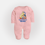 My First Cute Ganesha Under Umbrella Celebration Printed Fullbody Suit - BABY PINK - New Born (Chest 7.5")