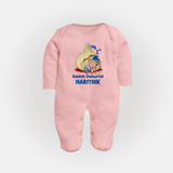 My First Cute Ganesha Under Umbrella Celebration Printed Fullbody Suit - BABY PINK - New Born (Chest 7.5")