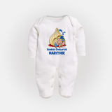 My First Cute Ganesha Under Umbrella Celebration Printed Fullbody Suit - WHITE - New Born (Chest 7.5")
