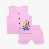 My First Cute Ganesha Under Umbrella Celebration Printed Jabla Set - BABY PINK - 0 - 3 Months Old (Chest 9.8")