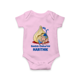 My First Cute Ganesha Under Umbrella Celebration Printed Romper - BABY PINK - New Born (Chest 14")