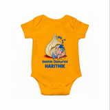 My First Cute Ganesha Under Umbrella Celebration Printed Romper - CHROME YELLOW - New Born (Chest 14")