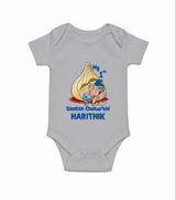 My First Cute Ganesha Under Umbrella Celebration Printed Romper - GREY - New Born (Chest 14")
