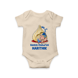 My First Cute Ganesha Under Umbrella Celebration Printed Romper - IVORY - New Born (Chest 14")