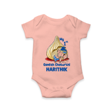My First Cute Ganesha Under Umbrella Celebration Printed Romper - PEACH - New Born (Chest 14")