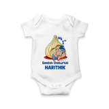 My First Cute Ganesha Under Umbrella Celebration Printed Romper - WHITE - New Born (Chest 14")