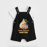 My First Cute Ganesha Under Umbrella Celebration Printed Dungaree - BLACK - 0 - 5 Months Old (Chest 18")