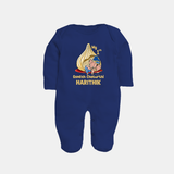 My First Cute Ganesha Under Umbrella Celebration Printed Fullbody Suit - NAVY BLUE - New Born (Chest 7.5")