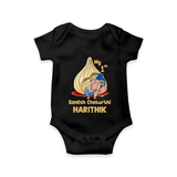 My First Cute Ganesha Under Umbrella Celebration Printed Romper - BLACK - New Born (Chest 14")