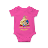My First Cute Ganesha Under Umbrella Celebration Printed Romper - HOT PINK - New Born (Chest 14")