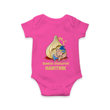 My First Cute Ganesha Under Umbrella Celebration Printed Romper - HOT PINK - New Born (Chest 14")