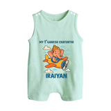 My First Little Ganesha Flying Adventure Illustration Printed Button Romper - MINT GREEN - New Born (Chest 18")