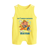 My First Little Ganesha Flying Adventure Illustration Printed Button Romper - PASTEL YELLOW - New Born (Chest 18")