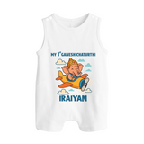 My First Little Ganesha Flying Adventure Illustration Printed Button Romper - WHITE - New Born (Chest 18")
