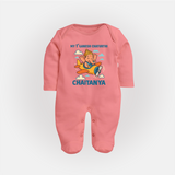 My First Little Ganesha Flying Adventure Illustration Printed Fullbody Suit - PEACH - New Born (Chest 7.5")