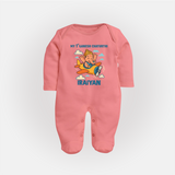 My First Little Ganesha Flying Adventure Illustration Printed Fullbody Suit - PEACH - New Born (Chest 7.5")