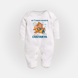 My First Little Ganesha Flying Adventure Illustration Printed Fullbody Suit - WHITE - New Born (Chest 7.5")