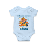 My First Little Ganesha Flying Adventure Illustration Printed Romper - BABY BLUE - New Born (Chest 14")