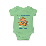 My First Little Ganesha Flying Adventure Illustration Printed Romper - GREEN - New Born (Chest 14")
