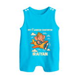 My First Little Ganesha Flying Adventure Illustration Printed Button Romper - SKY BLUE - New Born (Chest 18")