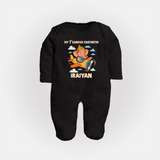 My First Little Ganesha Flying Adventure Illustration Printed Fullbody Suit - BLACK - New Born (Chest 7.5")