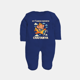 My First Little Ganesha Flying Adventure Illustration Printed Fullbody Suit - NAVY BLUE - New Born (Chest 7.5")