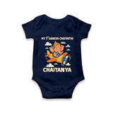 My First Little Ganesha Flying Adventure Illustration Printed Romper - NAVY BLUE - New Born (Chest 14")