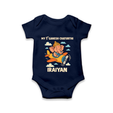 My First Little Ganesha Flying Adventure Illustration Printed Romper - NAVY BLUE - New Born (Chest 14")