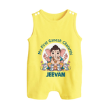 My First Baby Ganesha With Mouse Companion Printed Button Romper - PASTEL YELLOW - New Born (Chest 18")