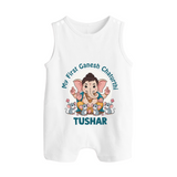 My First Baby Ganesha With Mouse Companion Printed Button Romper - WHITE - New Born (Chest 18")