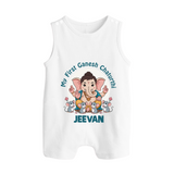 My First Baby Ganesha With Mouse Companion Printed Button Romper - WHITE - New Born (Chest 18")
