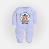 My First Baby Ganesha With Mouse Companion Printed Fullbody Suit - BABY BLUE - New Born (Chest 7.5")