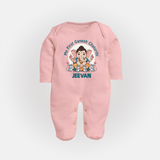 My First Baby Ganesha With Mouse Companion Printed Fullbody Suit - BABY PINK - New Born (Chest 7.5")