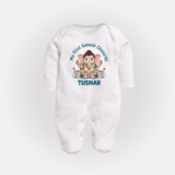 My First Baby Ganesha With Mouse Companion Printed Fullbody Suit - WHITE - New Born (Chest 7.5")