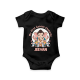 My First Baby Ganesha With Mouse Companion Printed Romper - BLACK - New Born (Chest 14")
