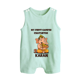 My First Little Ganesha Mouse Friendship Illustration Printed Button Romper - MINT GREEN - New Born (Chest 18")