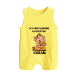 My First Little Ganesha Mouse Friendship Illustration Printed Button Romper - PASTEL YELLOW - New Born (Chest 18")