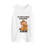 My First Little Ganesha Mouse Friendship Illustration Printed Button Romper - WHITE - New Born (Chest 18")