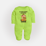 My First Little Ganesha Mouse Friendship Illustration Printed Fullbody Suit - LIME GREEN - New Born (Chest 7.5")